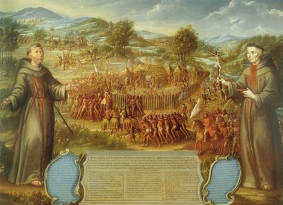 The Destruction of the Saint Sabá Mission in the Province of Texas and the Martyrdom of the Priests by Jose de or Joseph Paez